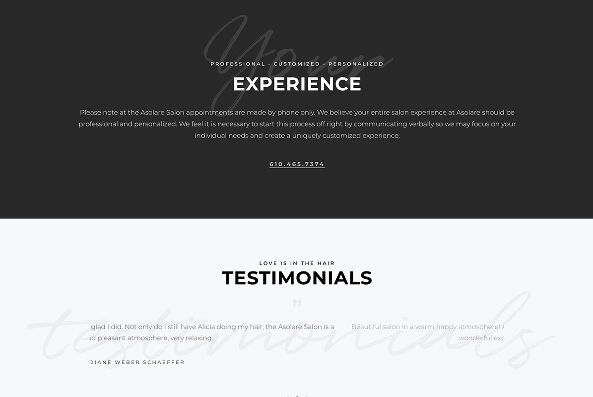 Porfolio Layout - Asolare Experience and Testimonials
