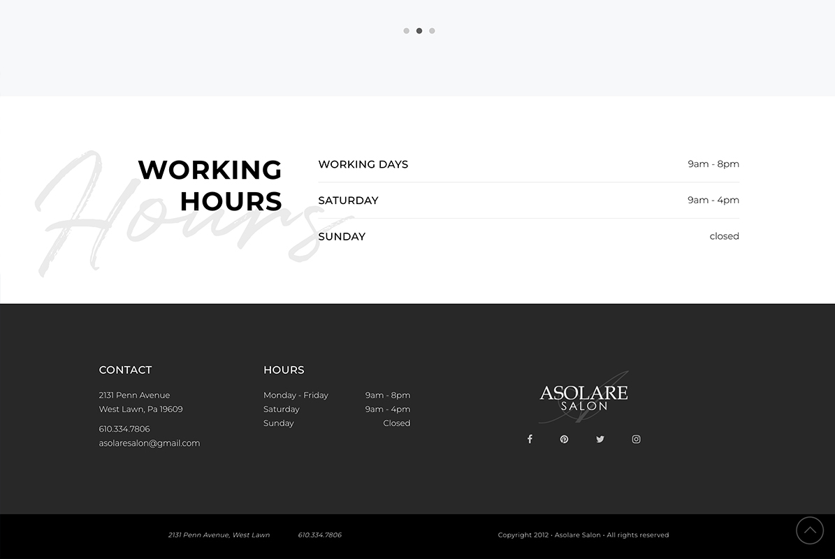 Porfolio Layout - Asolare Hours and Footer