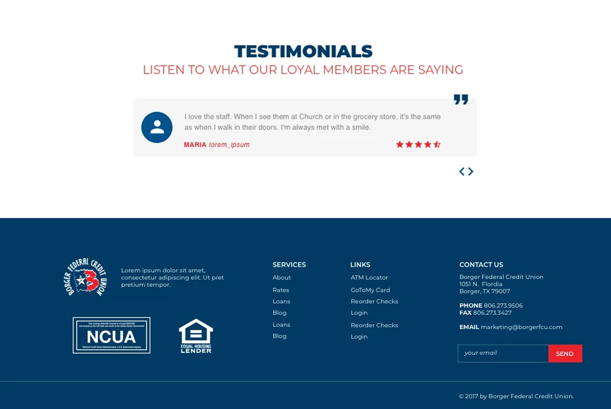 Portfolio Layout - Borger FCU Testimonials Section Portfolio Layout - Borger FCU Testimonials Section